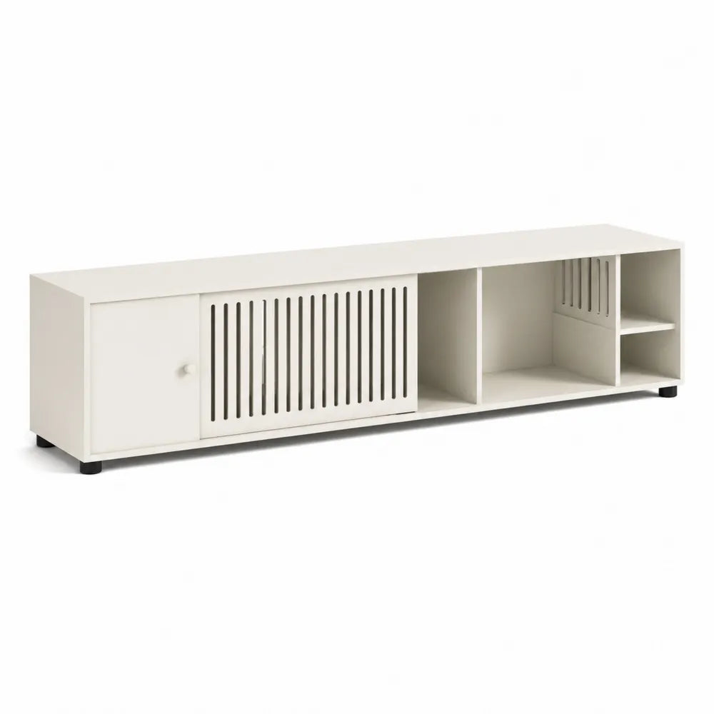 Mobile TV in Legno MDF con Porte Scorrevoli Bianco 150x40x35 cm