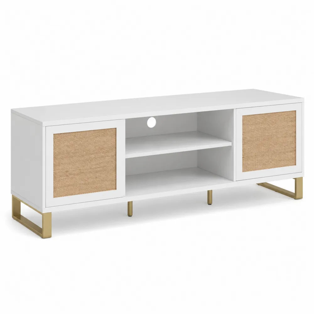 Mobile TV in MDF e Metallo con Ante in Rattan 120x35x40 cm