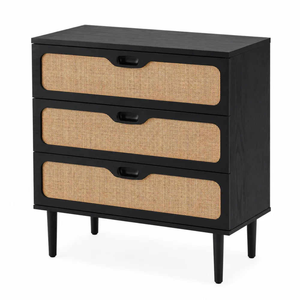 Cassettiera in legno e rattan a 3 cassetti 80x40x100 cm