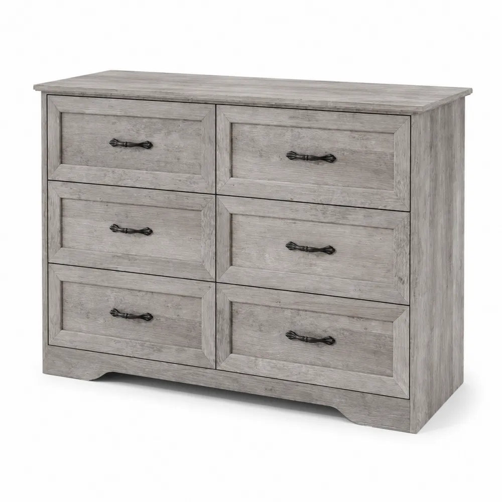 Cassettiera in Legno Grigio con 6 Cassetti