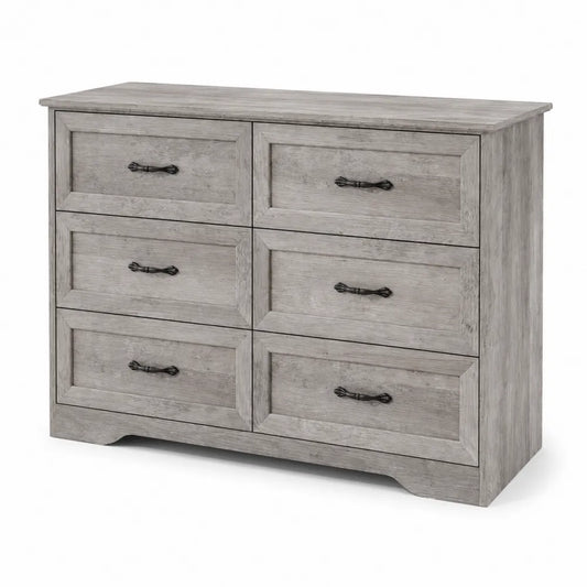 Cassettiera in Legno Grigio con 6 Cassetti