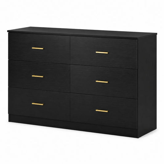 Cassettiera in legno nero con maniglie metalliche dorate