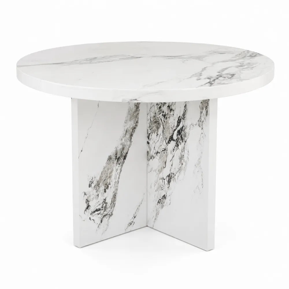 Tavolo da pranzo rotondo in MDF effetto marmo bianco, diametro 120 cm