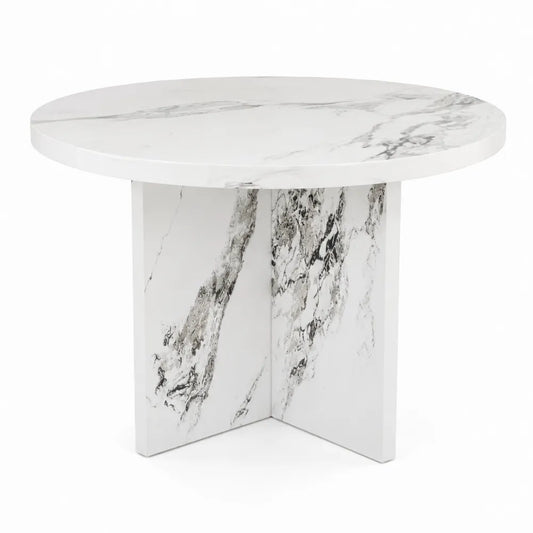 Tavolo da pranzo rotondo in MDF effetto marmo bianco, diametro 120 cm
