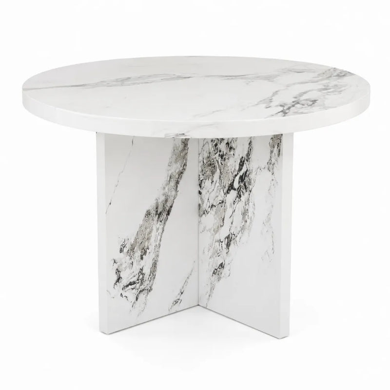 Tavolo da pranzo rotondo in MDF effetto marmo bianco, diametro 120 cm