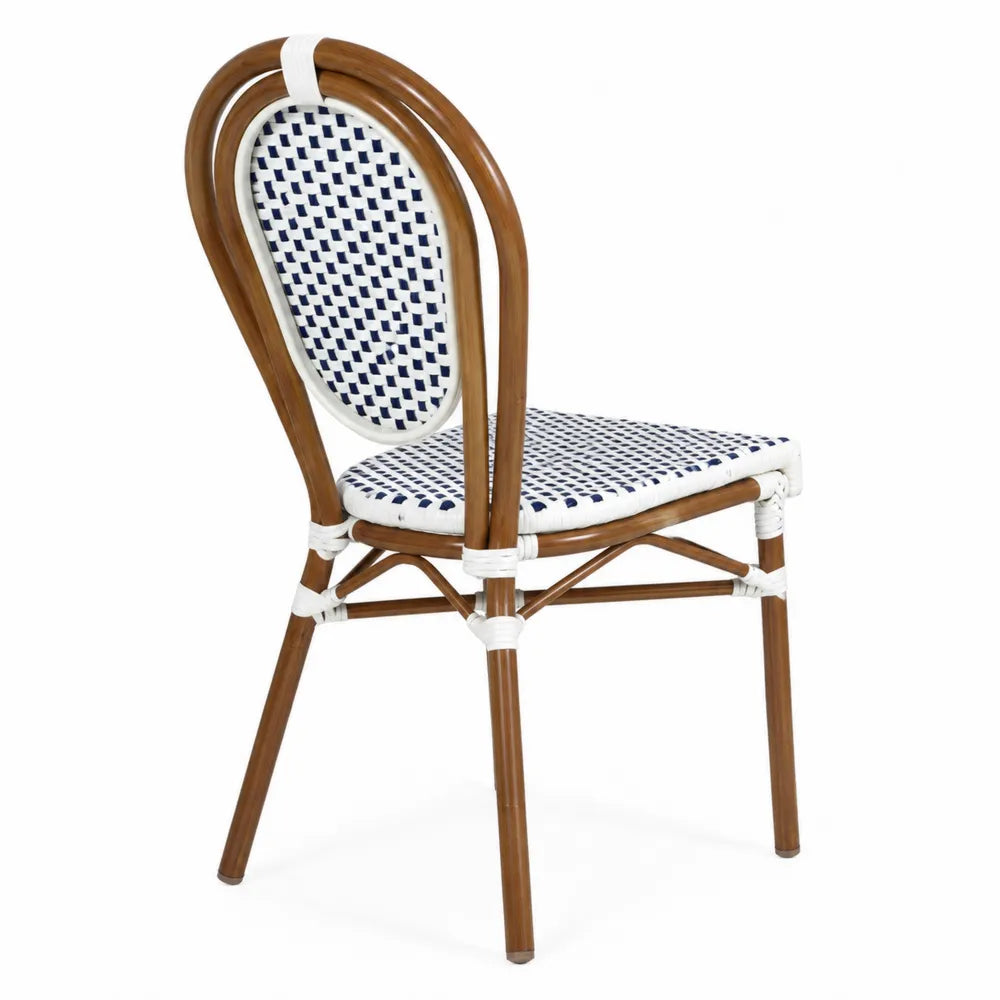 Sedia in Rattan Sintetico con Motivo Bianco e Blu