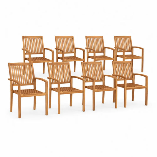 Set di 8 Sedie da Esterno in Legno di Teak
