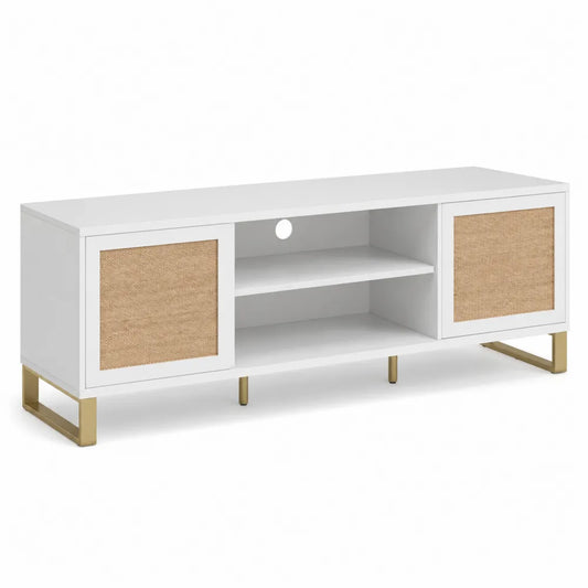 Mobile TV in MDF e Metallo con Ante in Rattan 120x35x40 cm