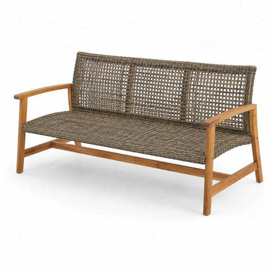 Divano da giardino in legno e rattan sintetico