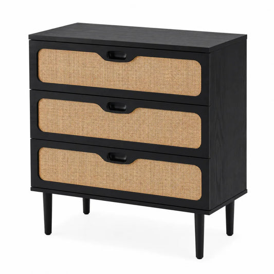 Cassettiera in legno e rattan a 3 cassetti 80x40x100 cm