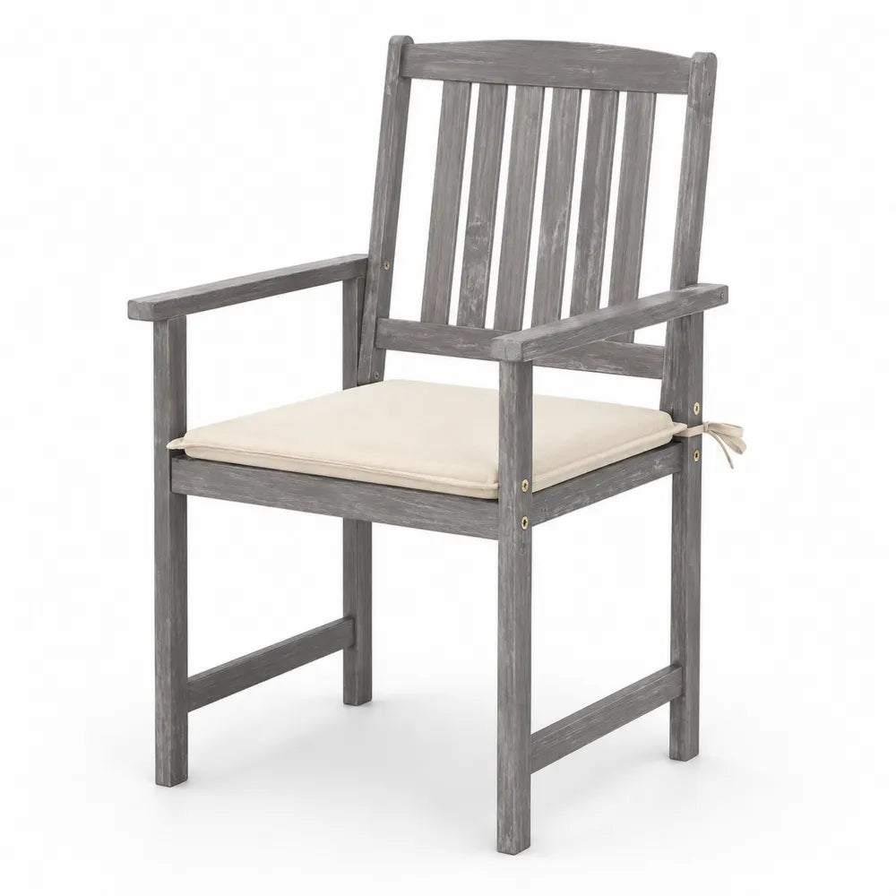 Sedia da Esterno in Legno di Acacia Grigio con Cuscino in Poliestere Crema
