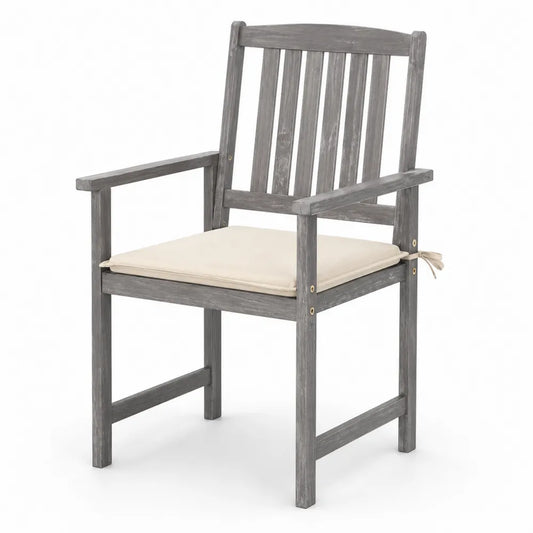 Sedia da Esterno in Legno di Acacia Grigio con Cuscino in Poliestere Crema