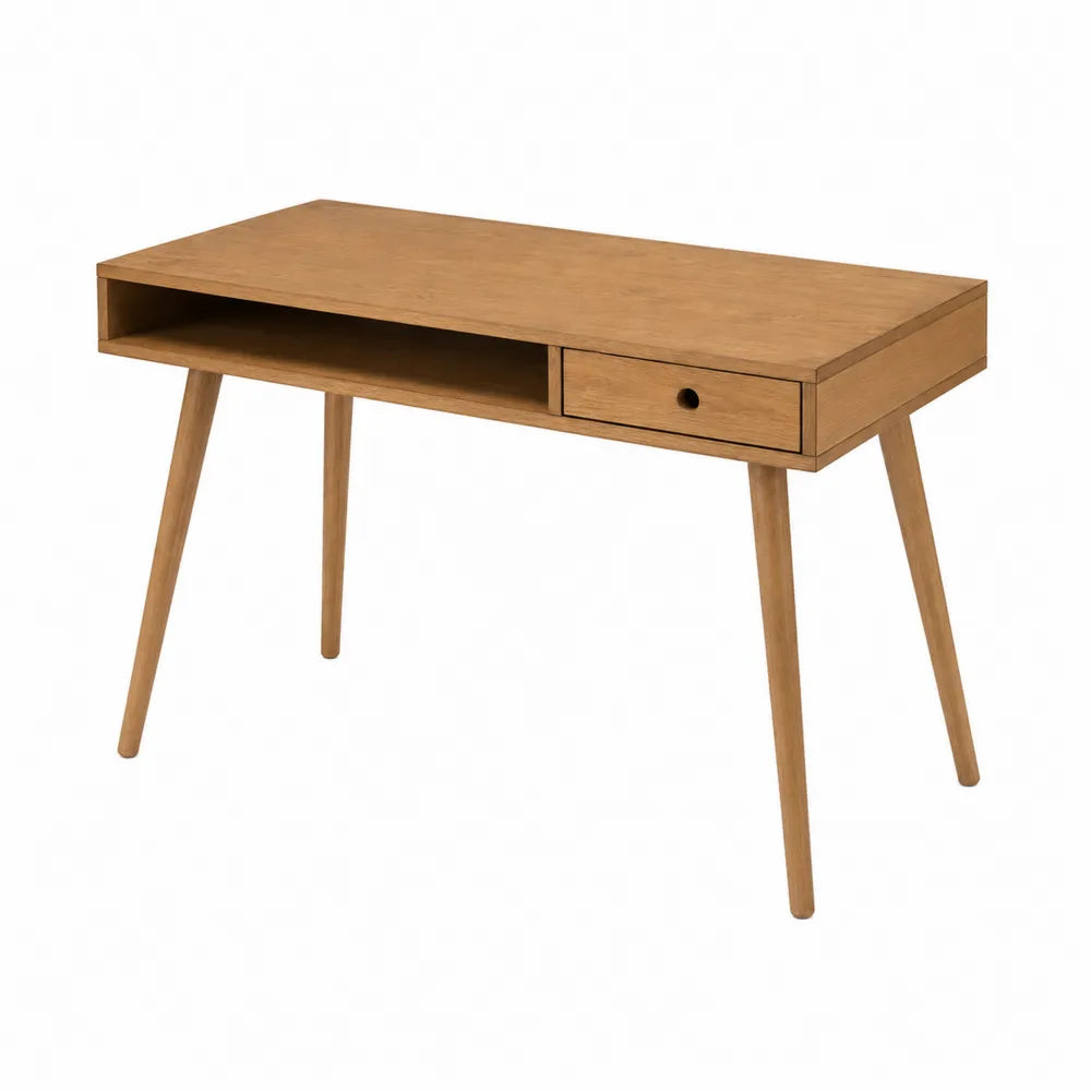 Scrivania in legno marrone con cassetto e ripiano 100x50x75 cm